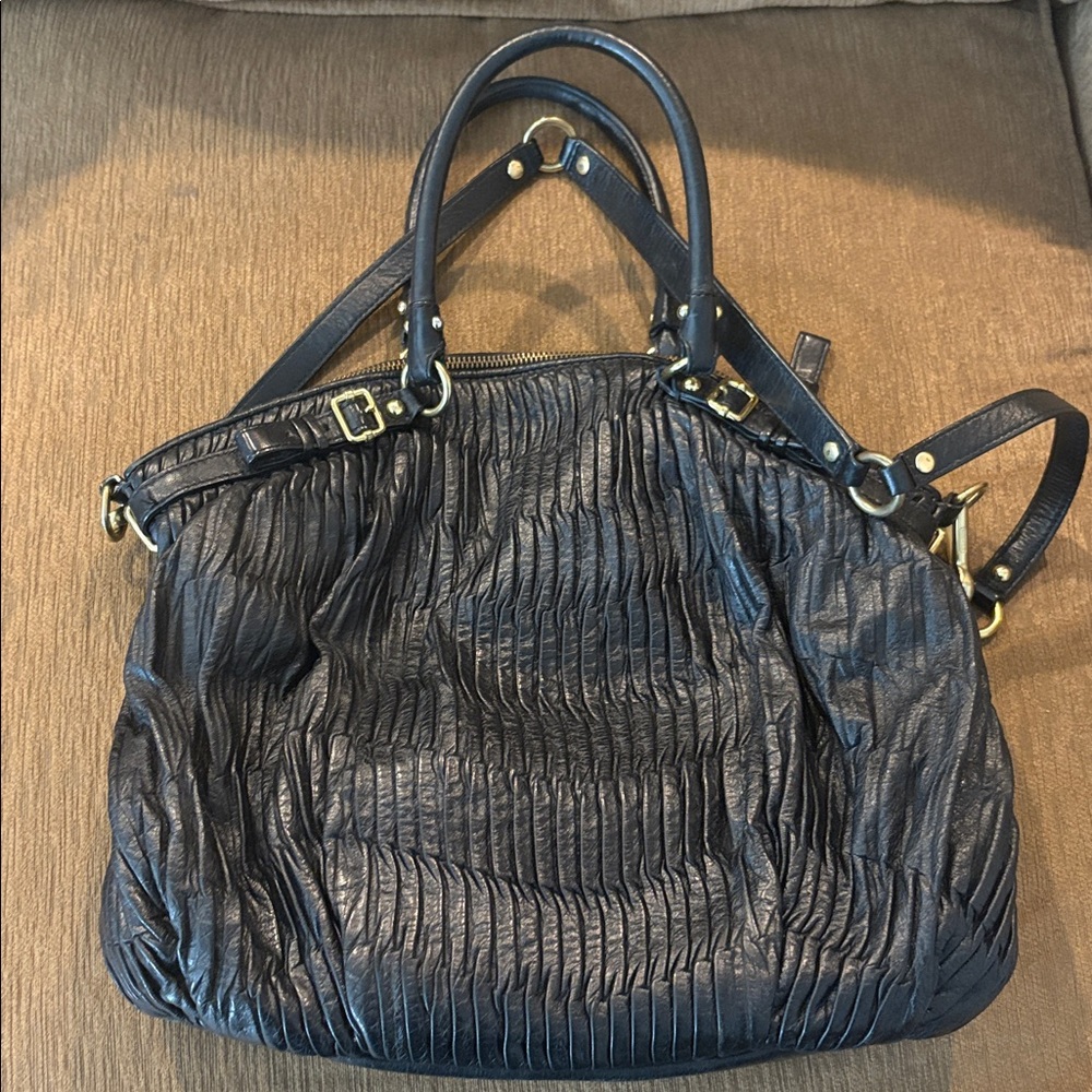 Coach Madison Midnight Black Gathered Leather Lindsey Satchel Shoulder Bag - Picture 4 of 16